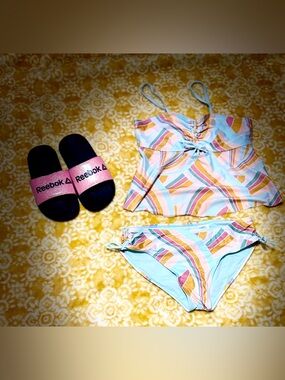 Girls’ Wonder Nation Swimsuit & Reebok Slides Set